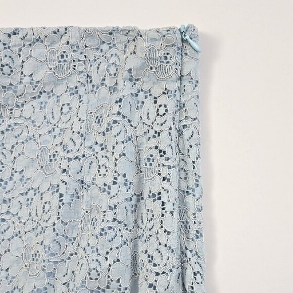 ZARA Basic Women's Light Blue Embroidered Lace Pencil Skirt Back Slit Size M - Picture 3 of 15